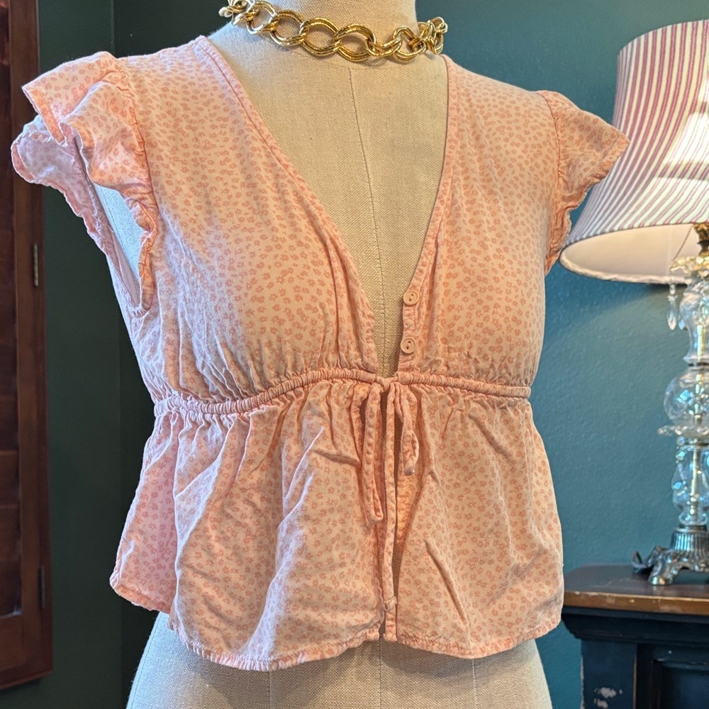 Feminine Cottage Pink Ruffle sleeveless top
